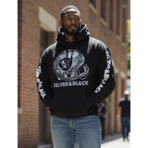Raiders Hoodie Black Graphic NFL Smart Blank Football Mens XL Sweatshirt Y2K